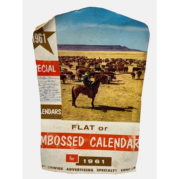 Vintage 1961 Embossed Calendar Page Samples Lithograph Prints & Cardboard Fan - Picture 2 of 6